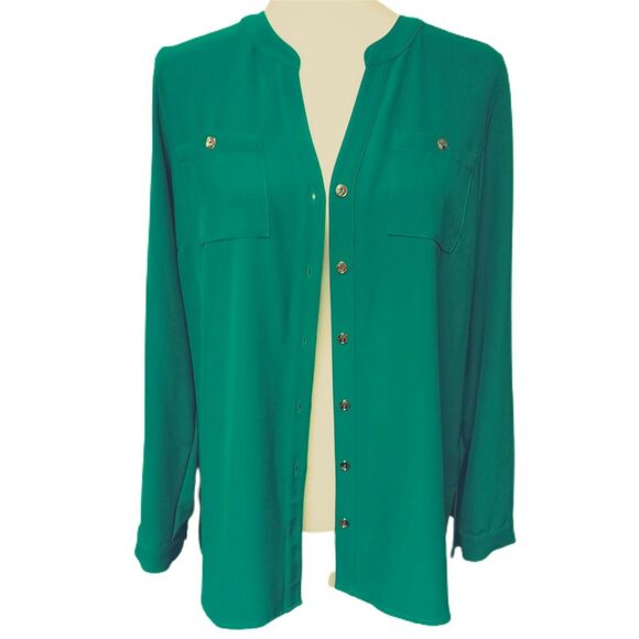 Turquoise Green Tunic Shirt Liquid Knit Top Sz 4 Roll Slv Shacket Susan Graver - Picture 8 of 16